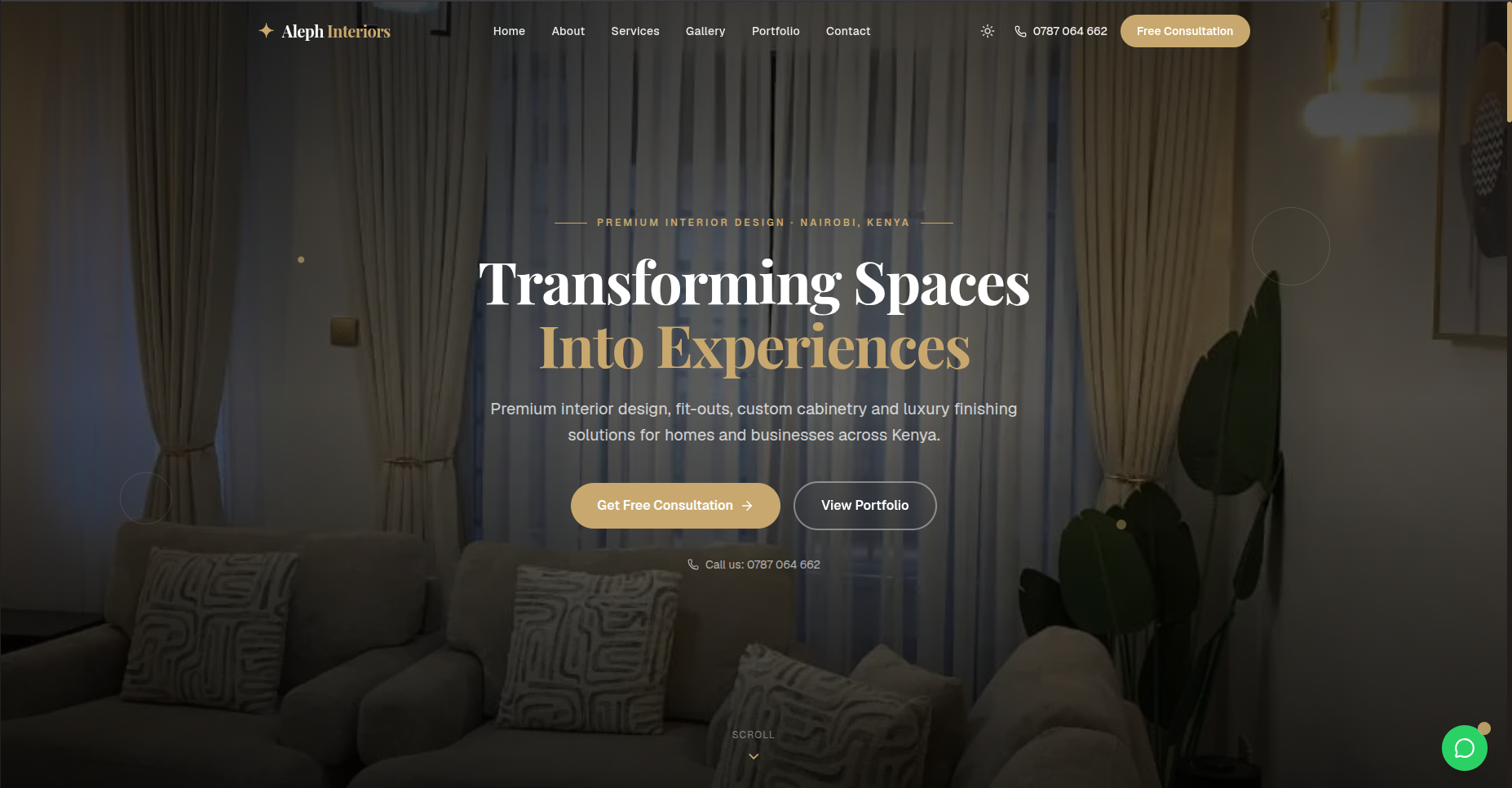 Aleph Interiors website designed by CraftDuka